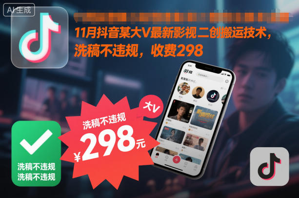 11月抖音某大V最新影视二创搬运技术，洗稿不违规，收费298 - 区块之眼
