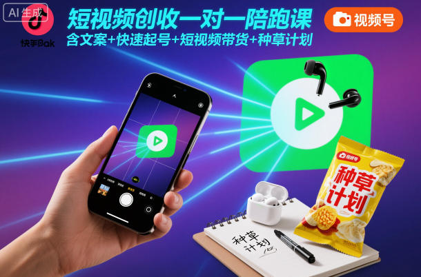 短视频创收一对一陪跑课，含文案+快速起号+短视频带货+种草计划 - 区块之眼