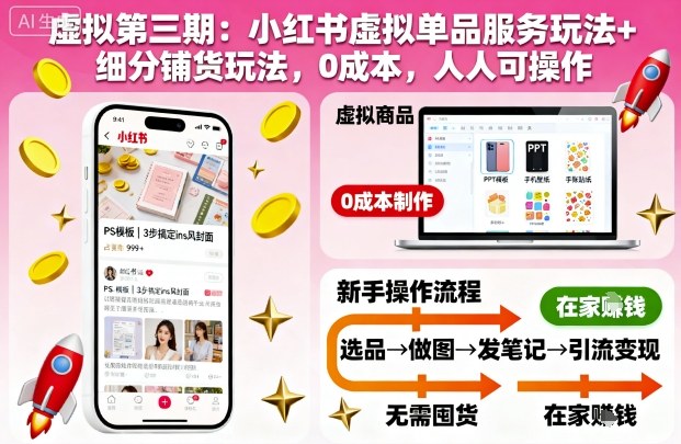 虚拟第三期：小红书虚拟单品服务玩法+细分铺货玩法，0成本，人人可操作 - 区块之眼