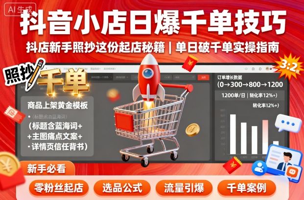 抖音小店日爆千单技巧，抖店新手照抄这份起店秘籍，单日破千单 - 区块之眼