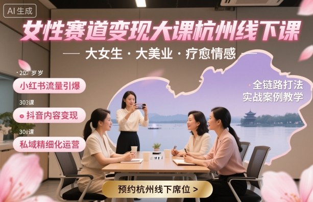 女性赛道变现大课杭州线下，大女生，大美业，疗愈情感，一套小红书、抖音、私域全链路打法 - 区块之眼 - 区块之眼