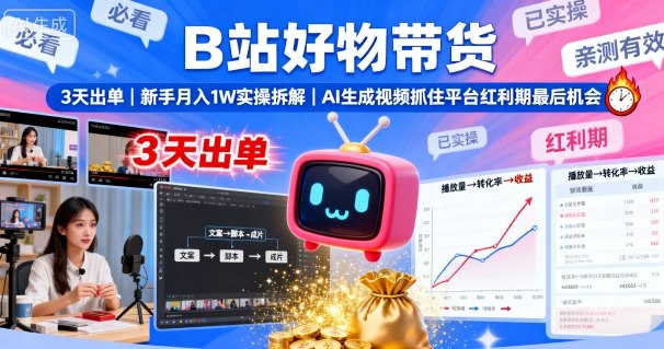 B站好物带货，3天出单，新手月入1W实操拆解，AI生成视频，抓住平台红利期最后机会 - 区块之眼 - 区块之眼