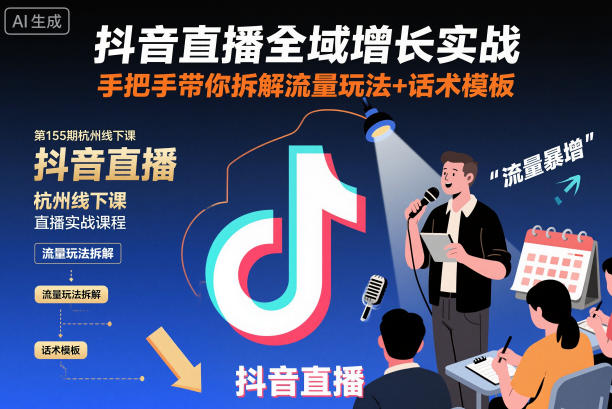 抖音直播全域增长实战第155期杭州线下课，手把手带你拆解流量玩法+话术模板 - 区块之眼