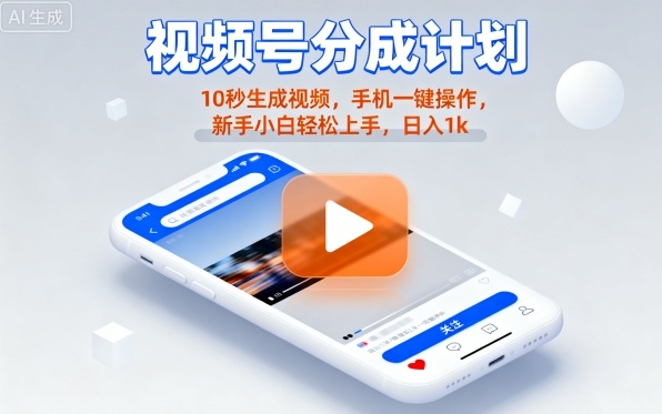 视频号分成计划懒人玩法，10秒生成视频，手机一键操作，新手小白轻松上手，日入1K【揭秘】 - 区块之眼 - 区块之眼