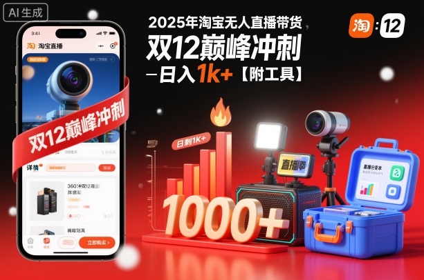 2025年淘宝无人直播带货，冲刺双12，日入1k+【附工具】【揭秘】 - 区块之眼