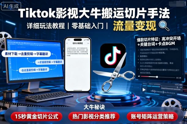 Tiktok影视大牛搬运切片手法，详细玩法教程 - 区块之眼