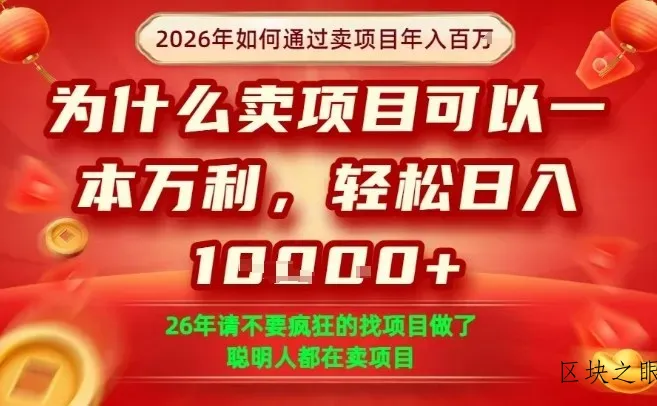 一单净利润1K+，26年想年入100个W，死磕卖项目就够了【揭秘】 - 区块之眼