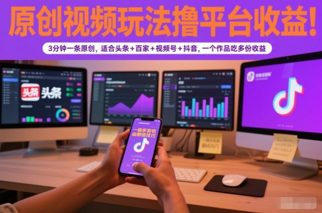 原创视频玩法撸平台收益，3分钟一条原创，适合头条+百家+视频号+抖音，一个作品吃多份收益 - 区块之眼