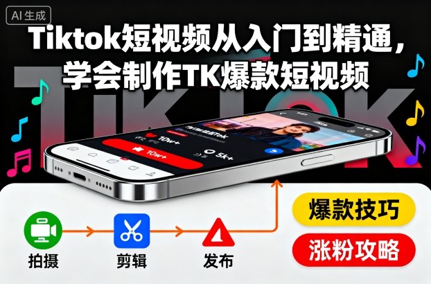 Tiktok短视频从入门到精通，学会制作TK爆款短视频 - 区块之眼