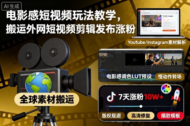 电影感短视频玩法教学，搬运外网短视频剪辑发布涨粉 - 区块之眼