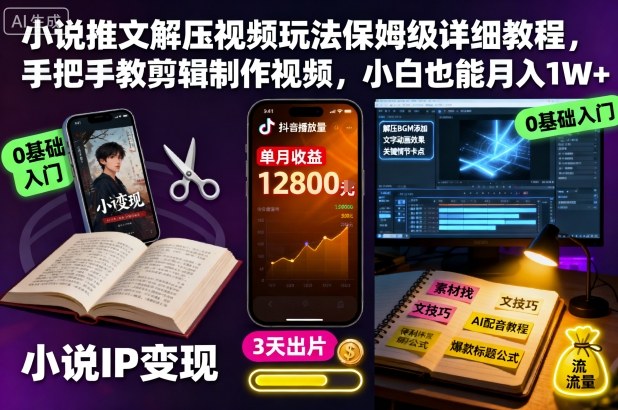 小说推文解压视频玩法保姆级详细教程，手把手教剪辑制作视频，小白也能月入1W+ - 区块之眼