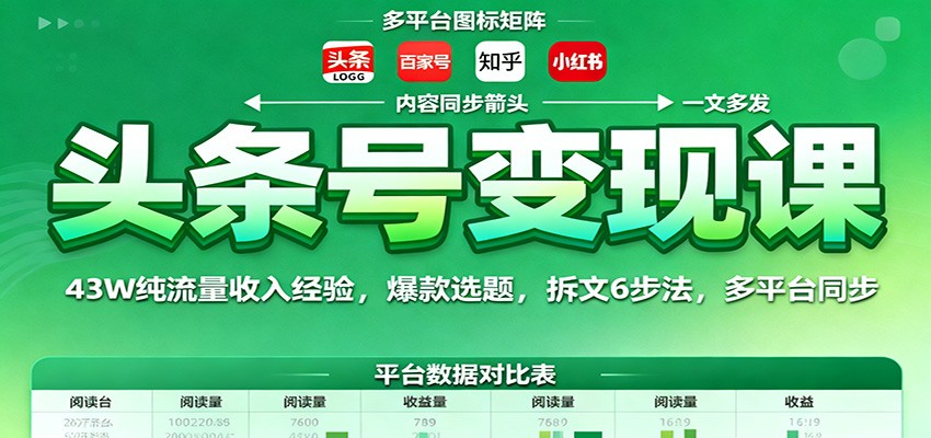 头条号变现课：43W纯流量收入经验，爆款选题，拆文6步法，多平台同步 - 区块之眼 - 区块之眼