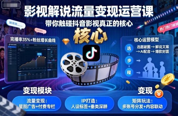 影视解说流量变现运营课，带你触碰抖音影视真正的核心 - 区块之眼 - 区块之眼