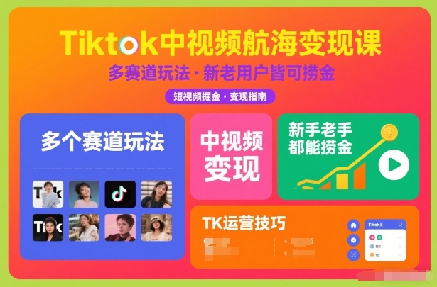 Tiktok中视频航海变现课，多个赛道玩法，新手老手都能在TK中视频捞金 - 区块之眼