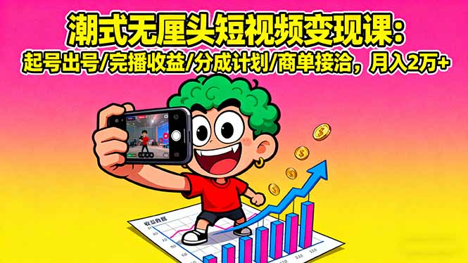 潮式无厘头短视频变现课：起号出号/完播收益/分成计划/商单接洽，月入2万+ - 区块之眼 - 区块之眼