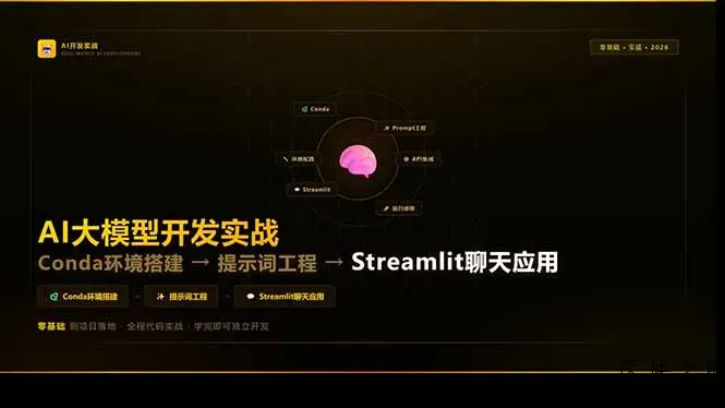 AI大模型开发实战：Conda环境搭建→提示词工程→Streamlit聊天应用，零基础到项目落地 - 区块之眼