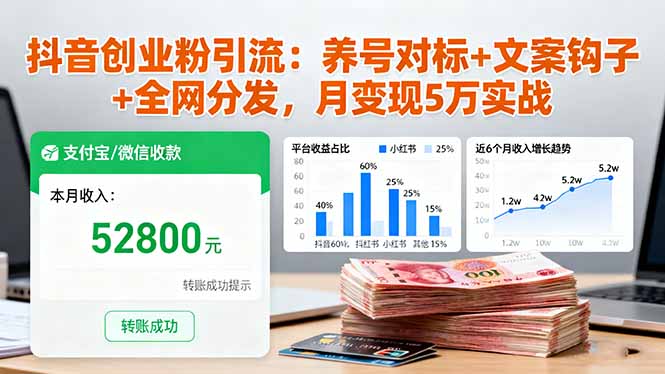 抖音创业粉引流：养号对标+文案钩子+全网分发，月变现5万实战 - 区块之眼 - 区块之眼