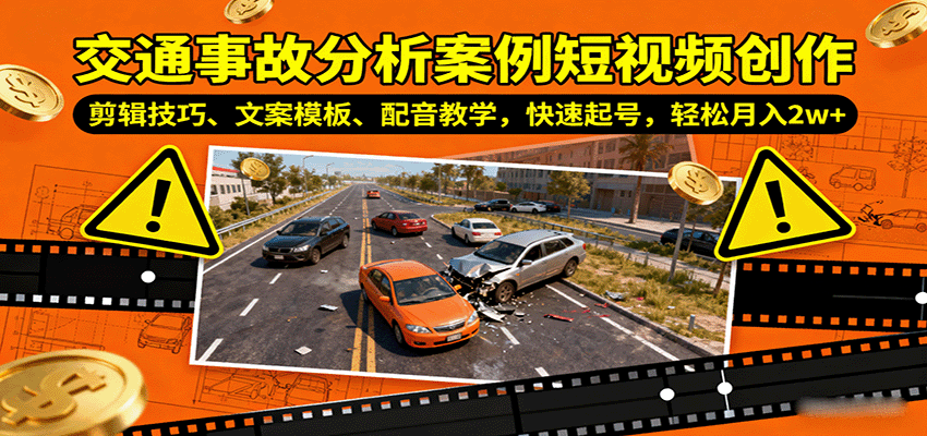 交通事故分析案例短视频创作，剪辑技巧、文案模板、配音教学，快速起号，轻松月入2w+ - 区块之眼