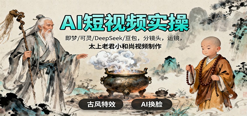 AI短视频实操，即梦/可灵/DeepSeek/豆包，分镜头，运镜，太上老君小和尚视频制作 - 区块之眼