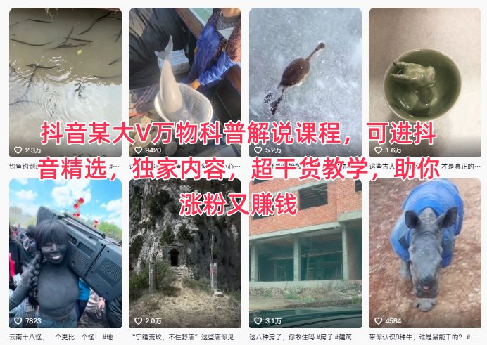 抖音某大V万物科普解说课程，可进抖音精选，独家内容，超干货教学，助你涨粉又賺钱 - 区块之眼