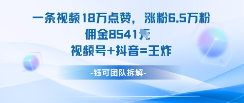 一条视频18W点赞，涨粉6.5W粉佣金8541米，视频号+抖音=王炸 - 区块之眼 - 区块之眼