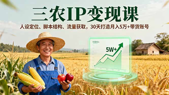三农IP变现课，人设定位、脚本结构、流量获取，30天打造月入5万+带货账号 - 区块之眼