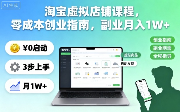淘宝虚拟店铺课程，零成本创业指南，副业月入1W+ - 区块之眼