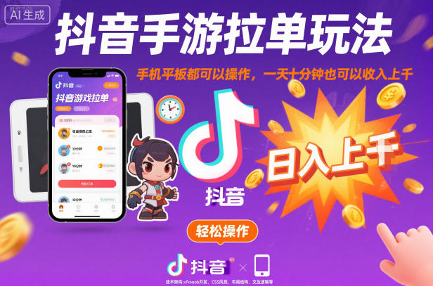 抖音手游拉单玩法，手机平板都可以操作，一天十分钟也可以收入上K【揭秘】 - 区块之眼