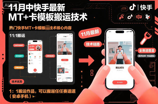 11月中快手最新MT+卡模板搬运技术，1：1搬运作品，可以搬运任何赛道(安卓手机) - 区块之眼