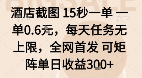 酒店截图15秒一单，一单0.6米，每天任务无上限，全网首发可矩阵单日收益3张【揭秘】 - 区块之眼