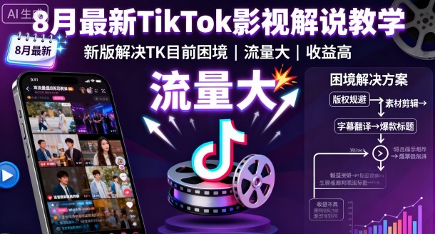 8月最新TikTok影视解说教学，新版解决TK目前困境，流量大，收益高 - 区块之眼