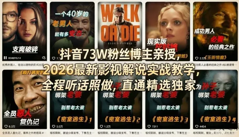 抖音73W粉丝博主亲授，2026最新影视解说实战教学，全程听话照做，直通精选独家 - 区块之眼