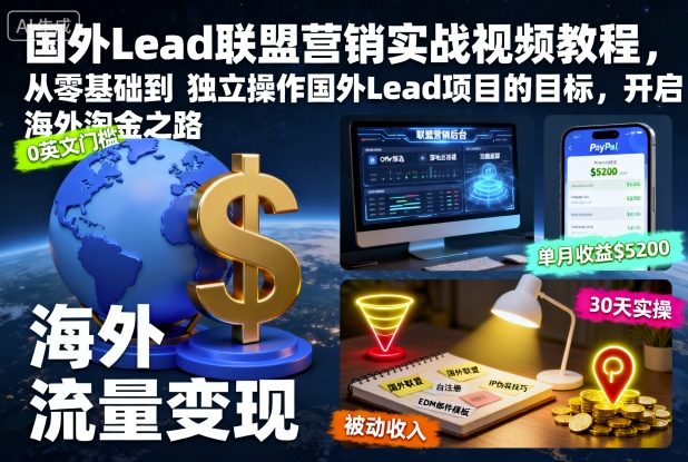国外Lead联盟营销实战视频教程，从零基础到独立操作国外Lead项目的目标，开启海外淘金之路 - 区块之眼
