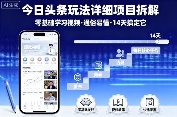 今日头条玩法详细项目拆解，零基础学习视频 通俗易懂 14天搞定它 - 区块之眼