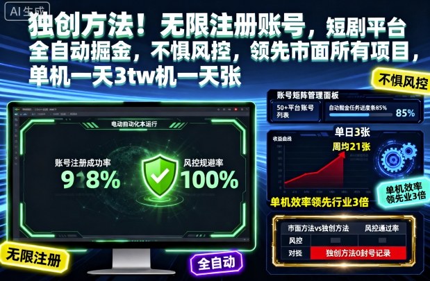 独创方法！无限注册账号，短剧平台全自动掘金，不惧风控，领先市面所有项目，单机一天3张【揭秘】 - 区块之眼