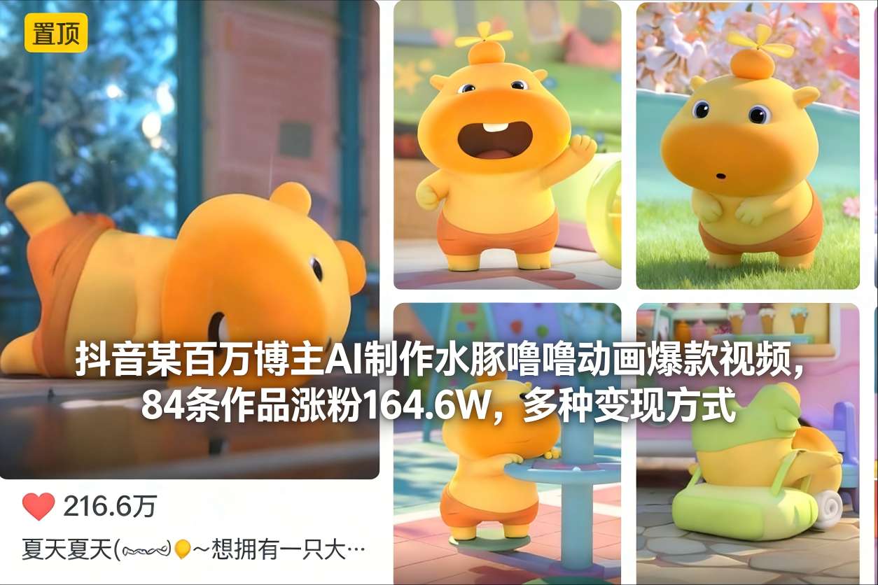 抖音某百万博主AI制作水豚噜噜动画爆款视频，84条作品涨粉164.6W，多种变现方式 - 区块之眼